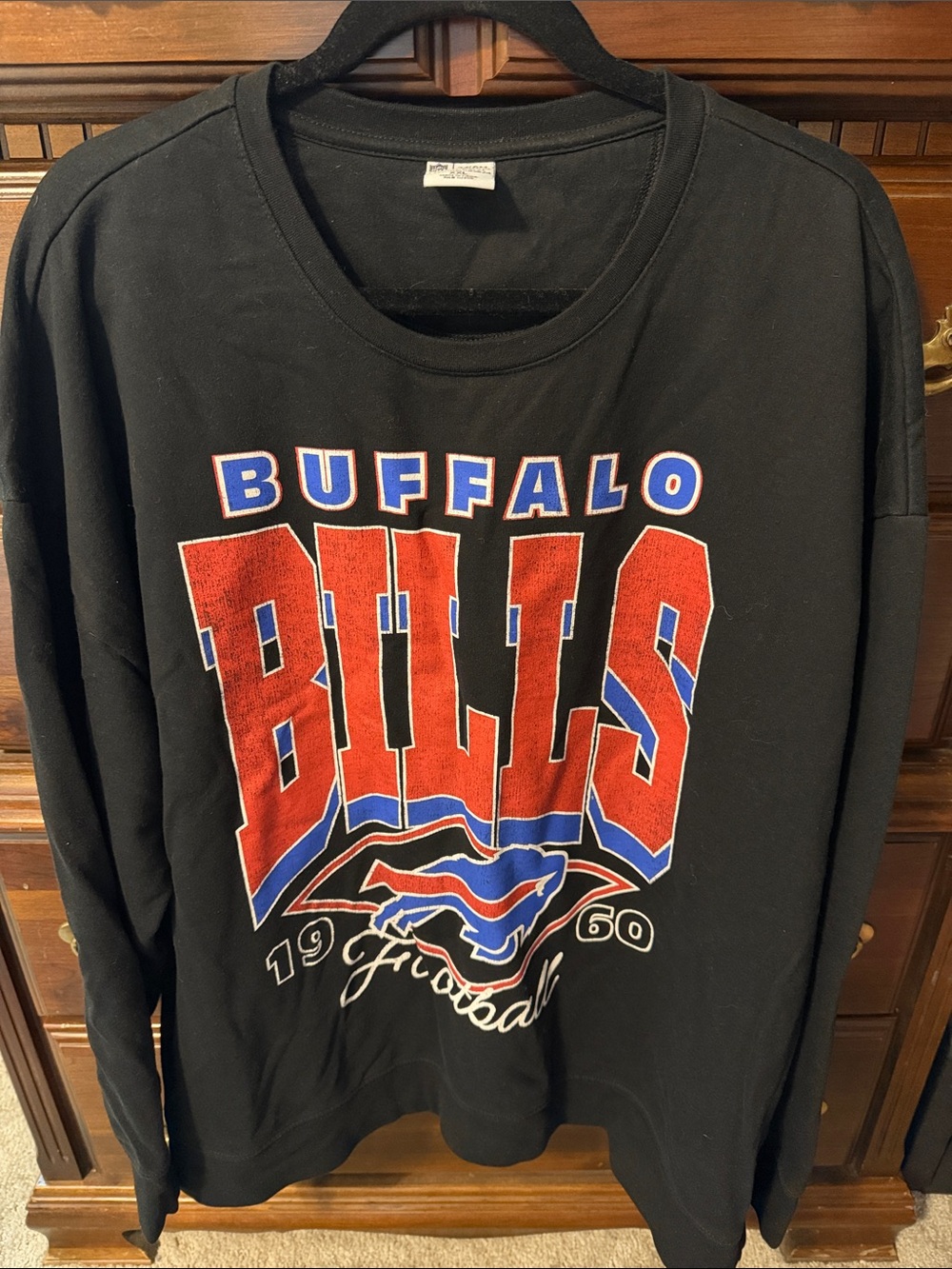 NFL Black Buffalo Bills Graphic Crewneck with Red & Blue Logo